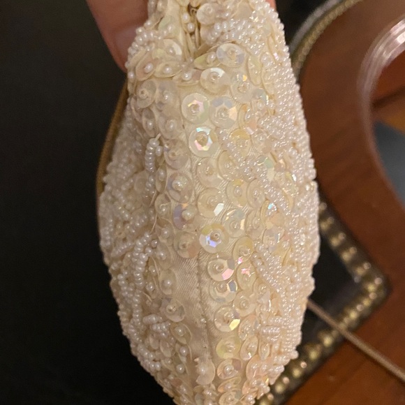 Handmade Ivory Beaded Sequins Aurora Borealis Evening Bag with Change Purse Set - Picture 7 of 13